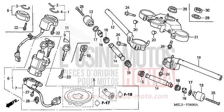 HANDLE PIPE/TOP BRIDGE for CBR1000RR Fireblade PEARL FADELESS WHITE (NH341KB) from 2004